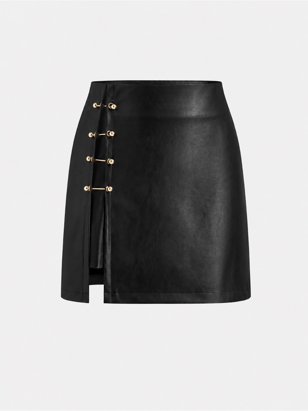 Commense PU Leather Metal Detail Mini Skirt